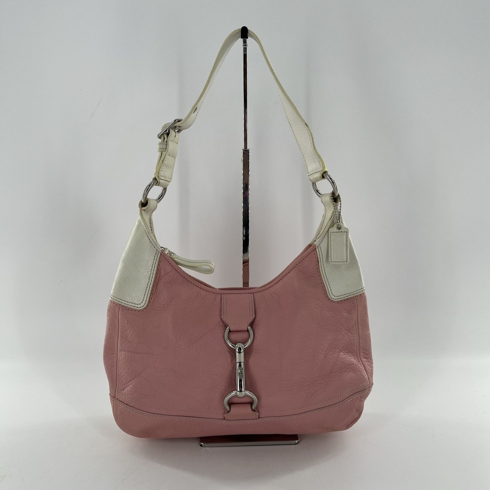 Retired Coach Hobo Bag Pebble Leather Petal Barbie Gum Pink White Colorblock